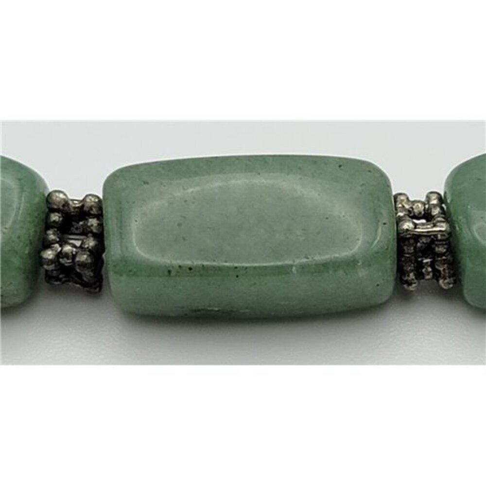 Green Nephrite Jade Chunky Bead Necklace 17" Silver-Tone Lobster Clasp - Picture 3 of 8